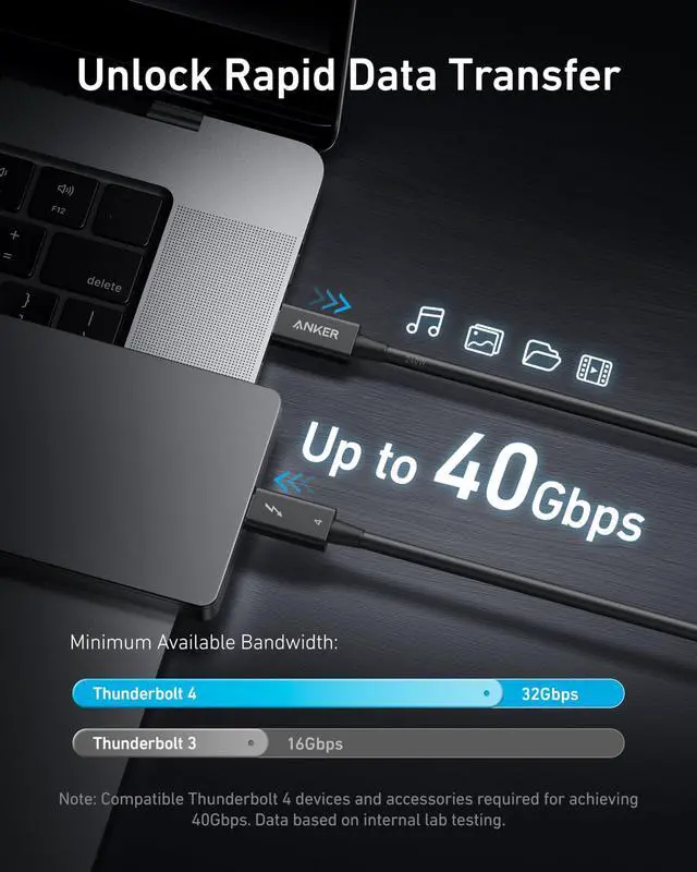 Alt view image 3 of 5 - Anker Thunderbolt 4 Certified USB C to USB C Cable, 8K/4K Display/40Gbps Compatible with USB4, Thunderbolt 4/3, for MacBook, iPhone 16(240W, 2.3FT)