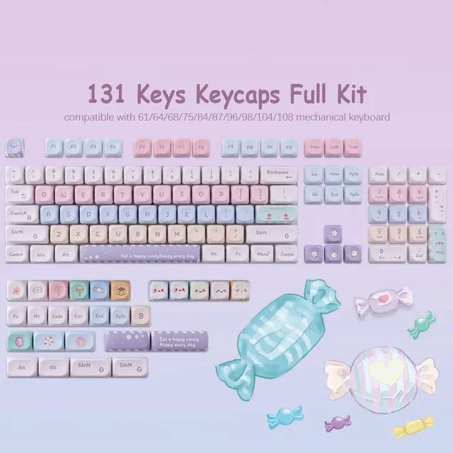 Alt view image 2 of 5 - Tsungup PBT MOA Keycaps,135 Keys Purple Cute Candy Custom Keycaps 60 65 75 Percent, Dye-Sub Key Caps Keyboard Keycap Set for ANSI Layout,MX Swithes Mechanical Keyboards