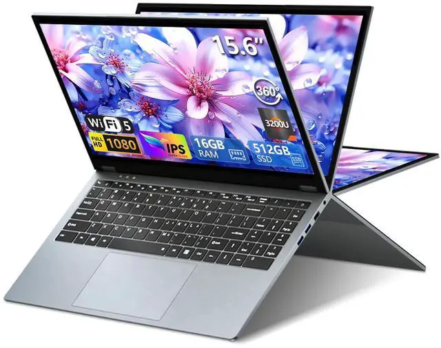 Main image of 15.6 Inch 2 in 1 Touchscreen Laptop Computer, Laptop Ryzen R3-3200U CPU (up to 3.5GHz), 16GB RAM 512GB SSD Touch Screen Laptops, 360 Angle Opening RJ45 WIFI5 HDMI Backlit Keyboard FHD IPS 1920 x 1080