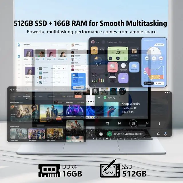 Alt view image 4 of 5 - 15.6 Inch 2 in 1 Touchscreen Laptop Computer, Laptop Ryzen R3-3200U CPU (up to 3.5GHz), 16GB RAM 512GB SSD Touch Screen Laptops, 360 Angle Opening RJ45 WIFI5 HDMI Backlit Keyboard FHD IPS 1920 x 1080