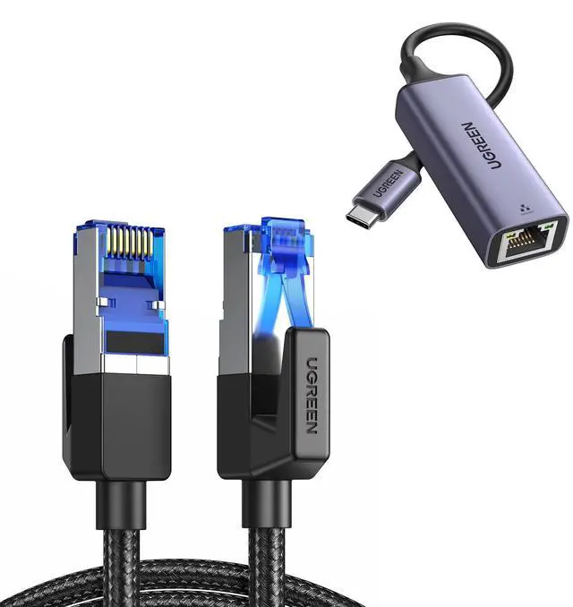 Main image of UGREEN [10FT] Cat8 Ethernet Cable Bundle with USB C to Ethernet Adapter