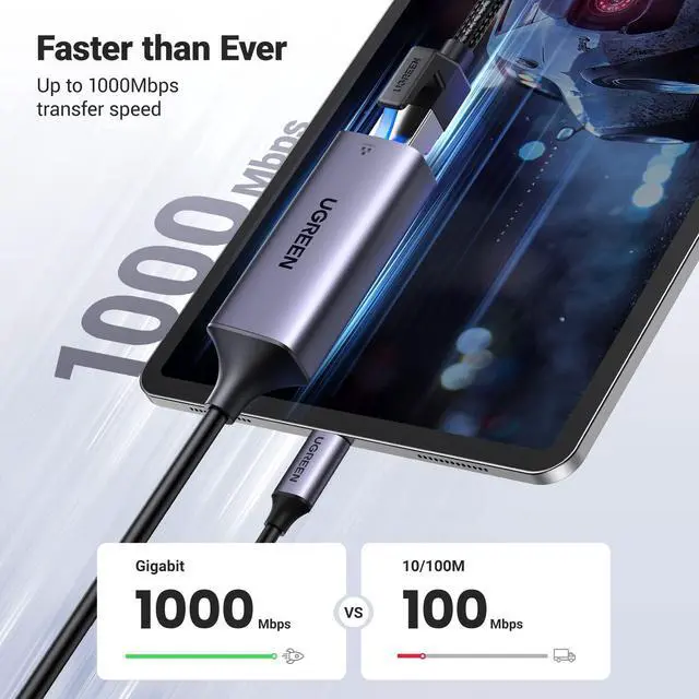 Alt view image 3 of 5 - UGREEN [10FT] Cat8 Ethernet Cable Bundle with USB C to Ethernet Adapter