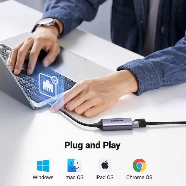 Alt view image 4 of 5 - UGREEN [10FT] Cat8 Ethernet Cable Bundle with USB C to Ethernet Adapter