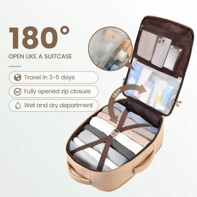 Alt view image 3 of 5 - LOVEVOOK Travel Backpack For Women,40L Carry On Backpack Flight Approved,TSA Personal Item Travel Bag Fits 17 Inch Laptop,Business Weekender Overnight Daypack with Toiletry Bag and Cubes