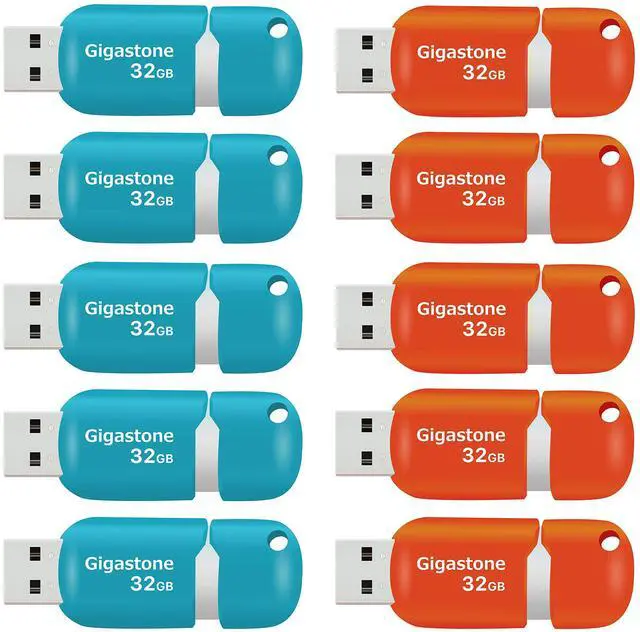 Main image of Gigastone V10 32GB 10-Pack USB 2.0 Flash Drive 32GB Flash Thumb Drive Memory Stick Pen Drive Capless Retractable Design (Blue&Orange)