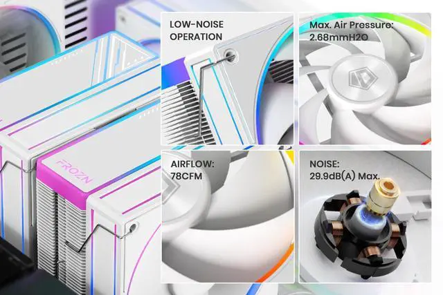Alt view image 5 of 5 - ID-COOLING FROZN A620 ARGB White - 6.1" Height White Dual-Tower Air CPU Cooler with ARGB Lighting, 6×6mm Heatpipes, Dual 120x120x25mm FDB Fans, TDP 270W, Intel & AMD (154mm in Height)