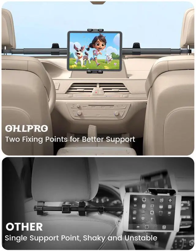 Alt view image 3 of 5 - OHLPRO Car Tablet Holder for iPad Headrest Mount, Aluminum Extendable Back Seat Stand Compatible with iPad Pro Air Mini | Galaxy Tab | Kindle Fire HD or Other 4.7-13" Devices, Road Trip for Kids