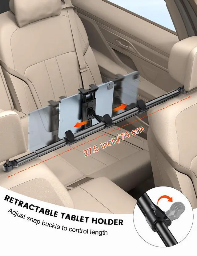 Alt view image 4 of 5 - OHLPRO Car Tablet Holder for iPad Headrest Mount, Aluminum Extendable Back Seat Stand Compatible with iPad Pro Air Mini | Galaxy Tab | Kindle Fire HD or Other 4.7-13" Devices, Road Trip for Kids