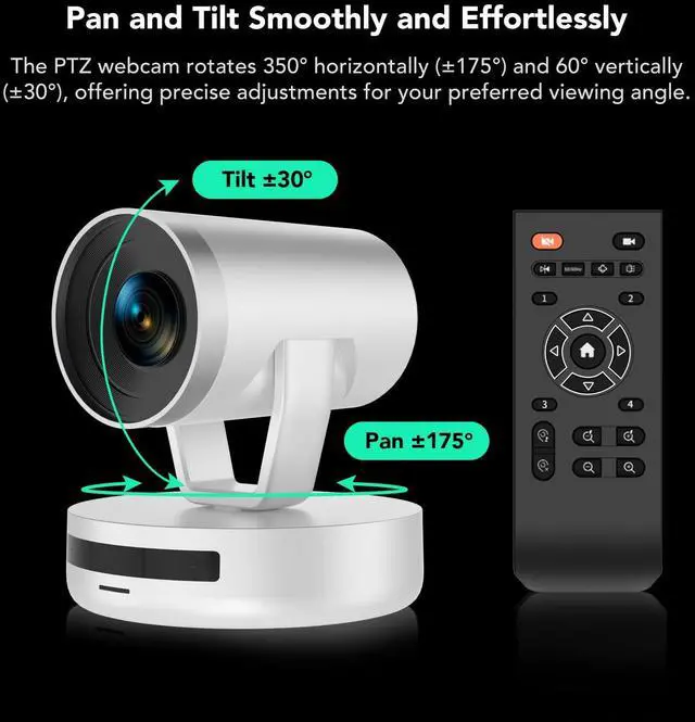 Alt view image 5 of 5 - NUROUM V403 PTZ Camera, 5X Optical Room Video Conference Webcam, AI Noise Cancelling Microphones, 350° Pan&60° Tilt, 4 Preset Positions, 122° FOV, 1080P for Zoom/Teams/Google Meet