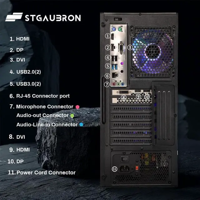 Alt view image 5 of 5 - STGAubron Gaming PC Computer Desktop, Intel Core I7 8th Gen up to 4.1G, Radeon RX 5700 8G, 16G DDR4, 512G SSD, WiFi 6 & BT 5.2, RGB Fan x4, Windows 11 Home