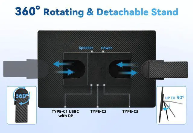 Alt view image 5 of 5 - AOKER 16" Portable Monitor for Laptop - 1200P FHD Laptop Screen Extender HDMI USB C Travel External Display with Stand Gaming Monitor for PC MAC Switch Phone Computer Xbox PS4/5