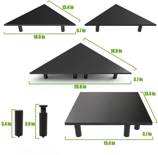 Alt view image 3 of 5 - WEGASTU 2 Pack White Corner Monitor Stand, Triangle/Square Adjustable Height Riser, 27-inch Universal Desktop Shelf for Computer, Laptop, PC, iMac, Printer (Black)