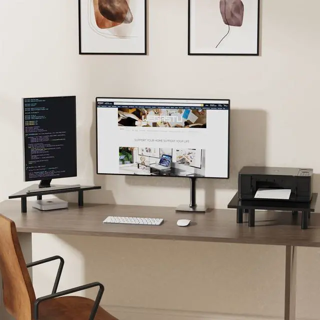 Alt view image 2 of 5 - WEGASTU 2 Pack White Corner Monitor Stand, Triangle/Square Adjustable Height Riser, 27-inch Universal Desktop Shelf for Computer, Laptop, PC, iMac, Printer (Black)