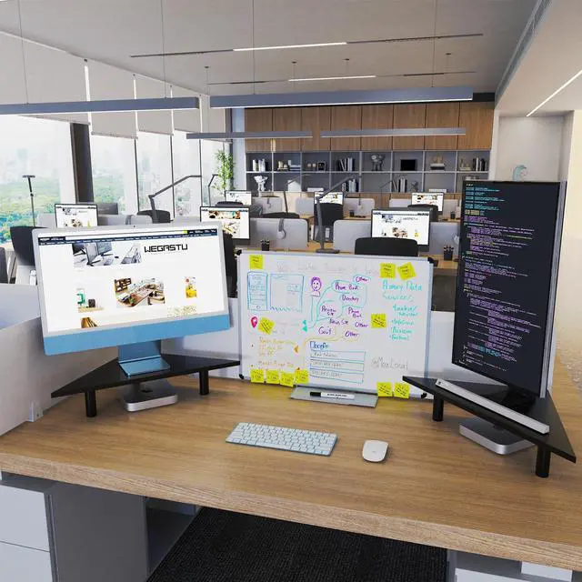 Alt view image 5 of 5 - WEGASTU 2 Pack White Corner Monitor Stand, Triangle/Square Adjustable Height Riser, 27-inch Universal Desktop Shelf for Computer, Laptop, PC, iMac, Printer (Black)