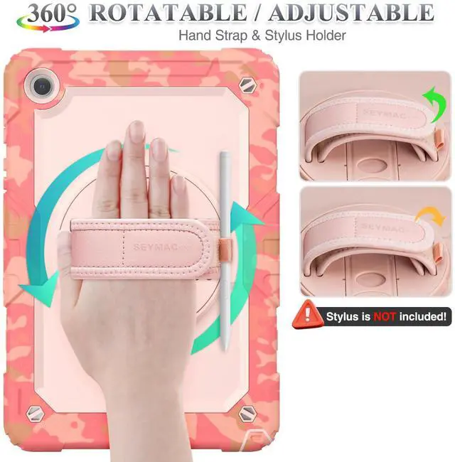 Alt view image 3 of 5 - SEYMAC stock Case for Samsung Galaxy Tab A9+ Plus 11'', Full-Body Drop Protection Case with Screen Protector Pencil Holder [360° Rotating Hand Strap] &Stand, Pink Camo