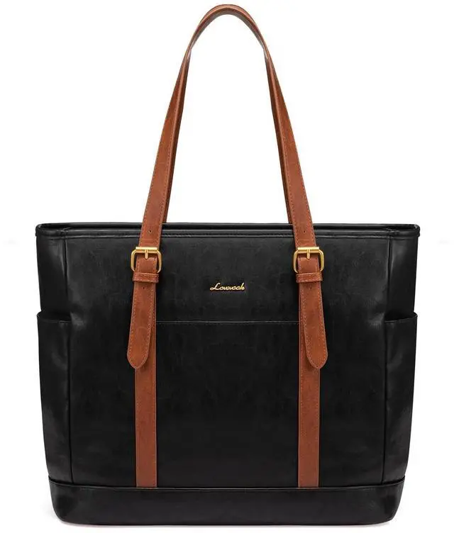 Main image of LOVEVOOK Laptop Tote Bag for Women,Vintage Leather Work Tote Bag for Women, 17.3 Inch Computer Briefcase Bag,Waterproof Teacher Business Office