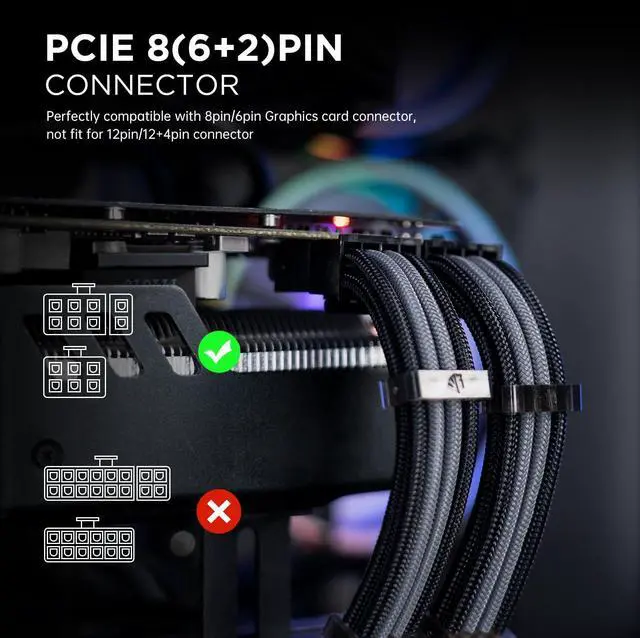 Alt view image 4 of 5 - ASIAHORSE Customization Mod Sleeve Extension Power Supply Cable Kit 18AWG ATX/EPS/8-pin PCI-E/6-pin PCI-E (Black Mix)