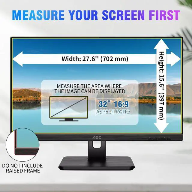 Alt view image 3 of 5 - 32 Inch Computer Monitor Privacy Screen Filter - Eye Protection Anti Glare Blue Light Filter, 32 inch Monitor Protector Film