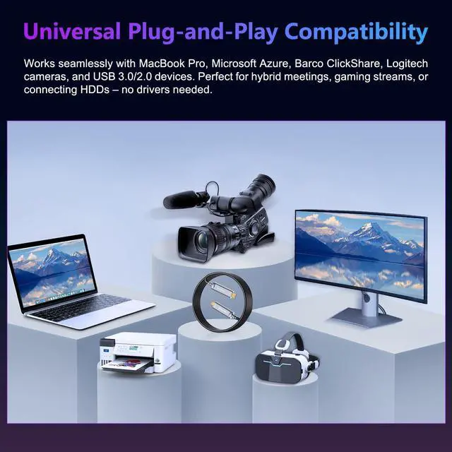 Alt view image 5 of 5 - swegltek Fiber Optic USB C Cable(33ft),10Gbps Active Optical Type C Gen3.2 Cable,Compatible with Cameras,Displays,Projectors,Webcams,Printer