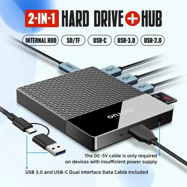 Alt view image 2 of 5 - YOTUO Portable Docking Station External Hard Drive 500GB Storage Hub, Multiport USB-C Huc + HDD 7-in-1, USB 3.0, SD/TF Card, HDD for Windows, Mac, Android, TV, Phone, Laptop, Desktop, PC