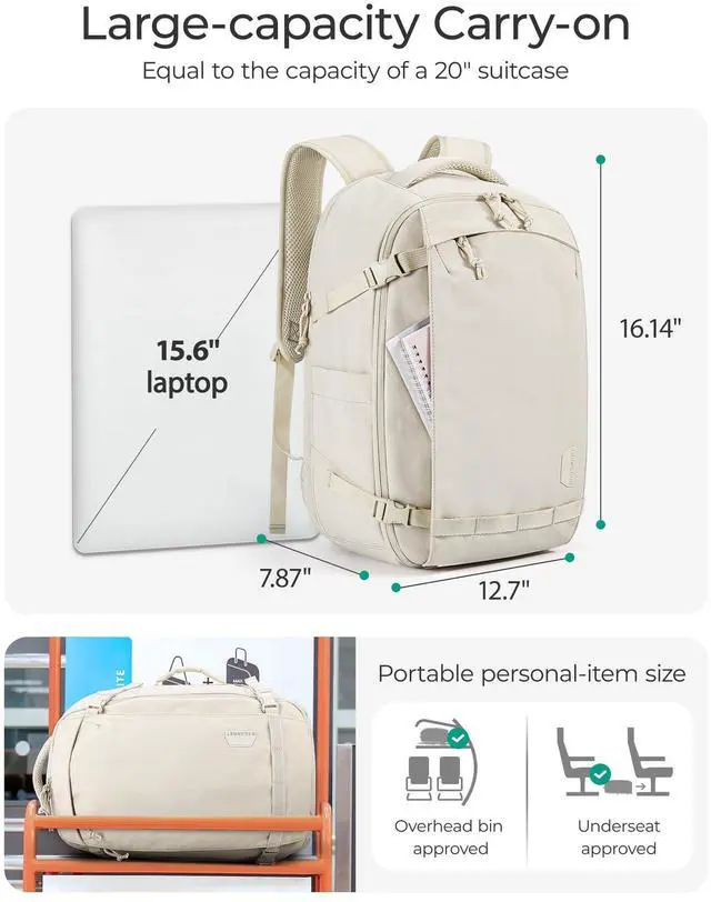 Alt view image 3 of 5 - BAGSMART Blast Travel Backpack, 15.6 Inch Carry On Backpack Flight Approved, TSA Approved Personal Item Travel Bag, Water Resistant Weekender Bag Luggage Daypack, Pistachio