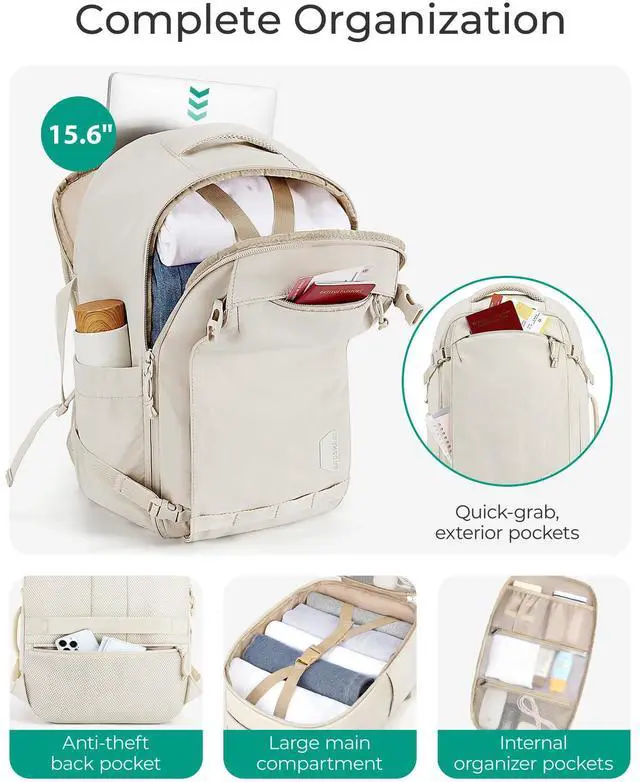 Alt view image 4 of 5 - BAGSMART Blast Travel Backpack, 15.6 Inch Carry On Backpack Flight Approved, TSA Approved Personal Item Travel Bag, Water Resistant Weekender Bag Luggage Daypack, Pistachio