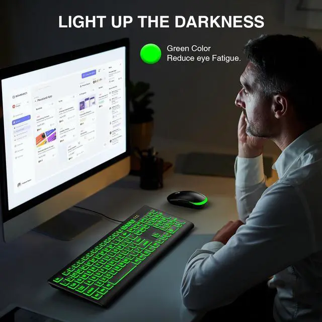 Alt view image 5 of 5 - SABLUTE Large Print Backlit Keyboard, Wired USB Lighted Computer Keyboards with 7-Color & 4 Modes Backlit, Oversize Letters Keys Easy to See and Type, Keyboard Compatible for PC, Laptop