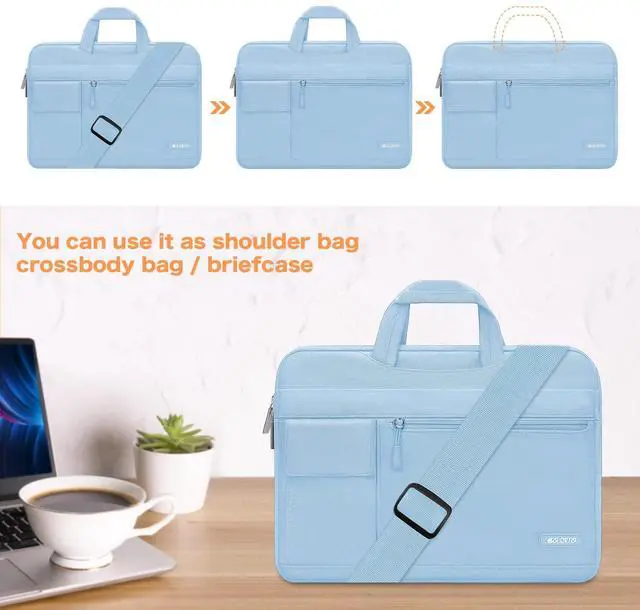Alt view image 4 of 5 - MOSISO Laptop Shoulder Bag Compatible with MacBook Pro 16 inch 2023-2019 M3 A2991 M2 A2780 M1 A2485 A2141/Pro 15 A1398,15-15.6 inch Notebook,Polyester Flapover Briefcase Sleeve Case, Airy Blue