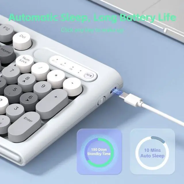 Alt view image 4 of 5 - Wireless Keyboard Mouse Combo, Full Size Colorful Round Keycaps Bluetooth Keyboard with Numeric Keypad, Silent 2.4GHz Mouse, Typewriter Computer Keyboard and Mouse Set for Laptop, PC, Windows (Green)