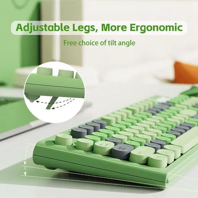 Alt view image 3 of 5 - Wireless Keyboard Mouse Combo, Full Size Colorful Round Keycaps Bluetooth Keyboard with Numeric Keypad, Silent 2.4GHz Mouse, Typewriter Computer Keyboard and Mouse Set for Laptop, PC, Windows (Green)