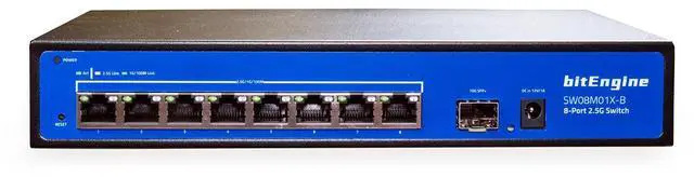 Main image of bitEngine 8 Port 2.5G Unmanaged Ethernet Switch with 10G SFP+ Uplink, 8 x 2.5G Base-T Ports, 60Gbps Switching Capacity, Metal Fanless Design, Desktop/Wall-Mount, Plug & Play