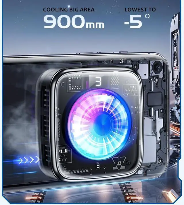 Alt view image 5 of 5 - 15 in 1 Magnetic Phone Cooler Pro w/RGB LEDs, Detachable Grip, Thermostatic Cooling Fan for iPhone MagSafe/Android/iPad -Gaming/Streaming/Photography (Black Frame)