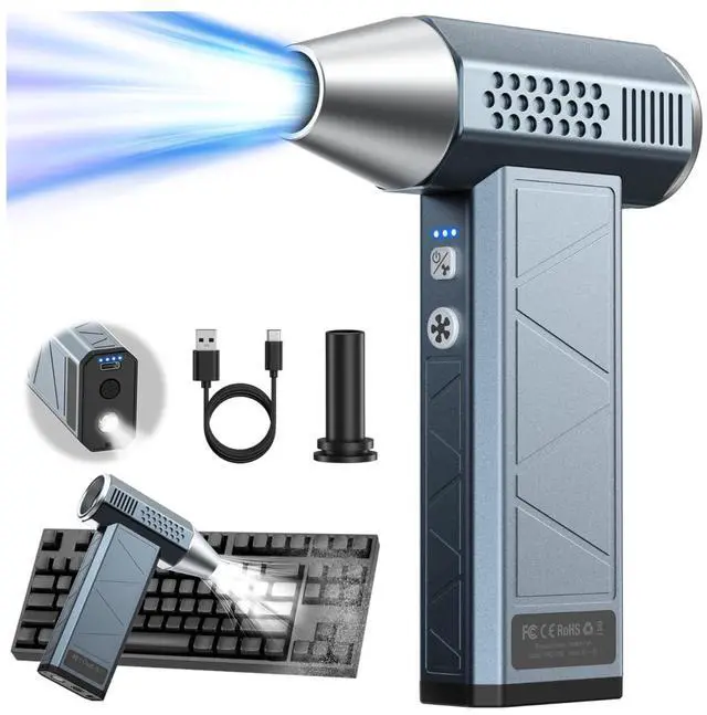 Main image of Compressed Air Duster, 360000RPM, 52m/s, Cordless Electric Air Duster with Flashlight, 4-Speed Adjustable Mini Air Blower Gun, USB-C Charging