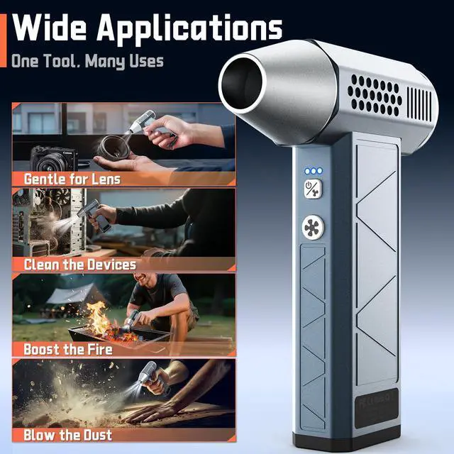 Alt view image 4 of 5 - Compressed Air Duster, 360000RPM, 52m/s, Cordless Electric Air Duster with Flashlight, 4-Speed Adjustable Mini Air Blower Gun, USB-C Charging