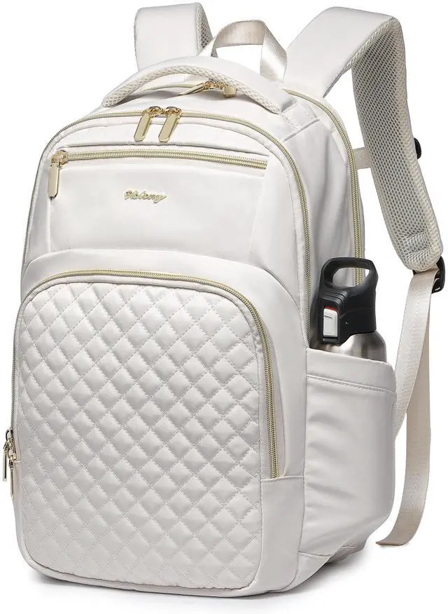 Alt view image 2 of 5 - Wotony 17inch large capacity Laptop Backpack Purse for Women, 17inch Work Travel Computer Bags (beige, 17Inch)