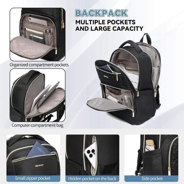 Alt view image 5 of 5 - Wotony 17inch large capacity Laptop Backpack Purse for Women, 17inch Work Travel Computer Bags (beige, 17Inch)