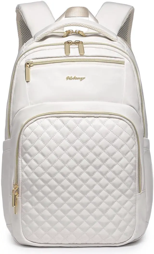 Alt view image 3 of 5 - Wotony 17inch large capacity Laptop Backpack Purse for Women, 17inch Work Travel Computer Bags (beige, 17Inch)