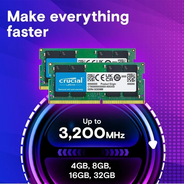 Alt view image 2 of 5 - Crucial 8GB DDR4 RAM 3200MHz (PC4-25600), Downclockable to 2933/2666MHz Laptop Memory, SODIMM 260-Pin CL22, Compatible with 13th Gen Intel Core and AMD Ryzen 7000 - CT8G4SFRA32A