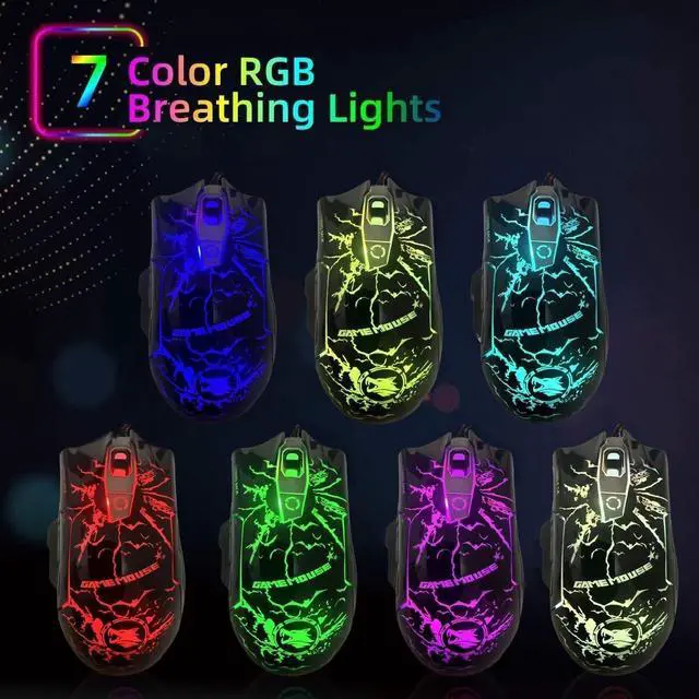 Alt view image 2 of 5 - RGB Light up Wired Gaming Mouse M728 for Computer - Durable USB Led Laptop Mice w/7 Color Backlit, 4 Adjust DPI Up to 3200 for Gaming, Silent & Stable PC Corded Mouse for Mac MacBook Windows Linux PS4