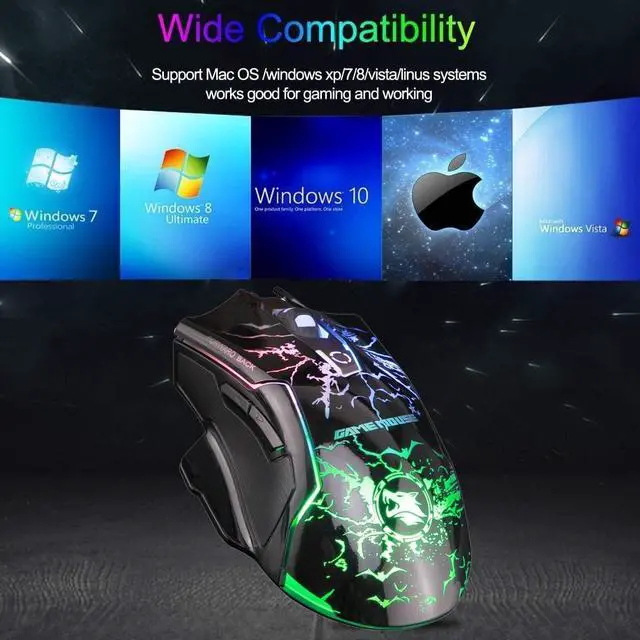 Alt view image 4 of 5 - RGB Light up Wired Gaming Mouse M728 for Computer - Durable USB Led Laptop Mice w/7 Color Backlit, 4 Adjust DPI Up to 3200 for Gaming, Silent & Stable PC Corded Mouse for Mac MacBook Windows Linux PS4