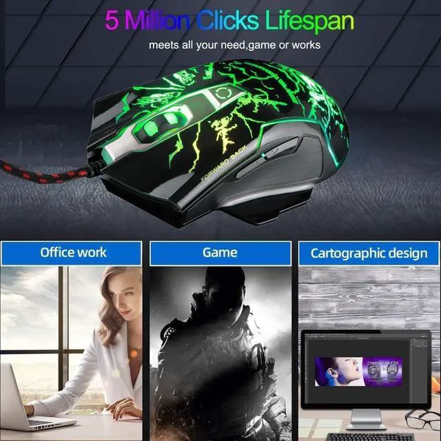 Alt view image 5 of 5 - RGB Light up Wired Gaming Mouse M728 for Computer - Durable USB Led Laptop Mice w/7 Color Backlit, 4 Adjust DPI Up to 3200 for Gaming, Silent & Stable PC Corded Mouse for Mac MacBook Windows Linux PS4