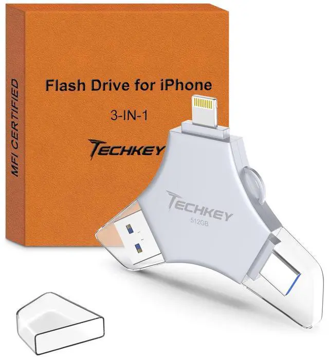 Main image of MFi Certified USB 3.0 Flash Drive 512GB for iPhone, 3in1 External Memory Photo Keeper Storage Stick for Picture/Video/Data Saver/Backup, High Speed Thumb/Jump/Hard Drives for iPhone/iPad/Android/PC