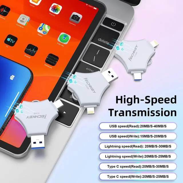 Alt view image 4 of 5 - MFi Certified USB 3.0 Flash Drive 512GB for iPhone, 3in1 External Memory Photo Keeper Storage Stick for Picture/Video/Data Saver/Backup, High Speed Thumb/Jump/Hard Drives for iPhone/iPad/Android/PC