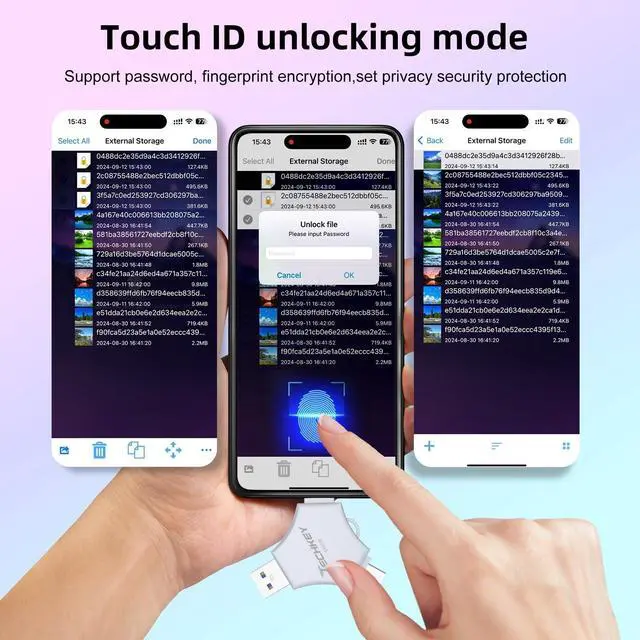 Alt view image 5 of 5 - MFi Certified USB 3.0 Flash Drive 512GB for iPhone, 3in1 External Memory Photo Keeper Storage Stick for Picture/Video/Data Saver/Backup, High Speed Thumb/Jump/Hard Drives for iPhone/iPad/Android/PC
