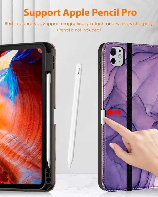Alt view image 4 of 5 - DTTO for iPad Pro 11 inch Case (M5/M4) 2025/2024, Premium Leather Business Folio Stand Cover with Pencil Holder - Auto Wake/Sleep and Multiple Viewing Angles, Purple Marble