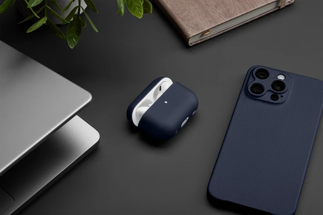 Alt view image 3 of 5 - Latercase for AirPods Pro 2 ^^ Ultra-Thin 0.6mm Aramid Fiber Case ^^ Lightweight 6g Hard Shell Slim Protective Cover ^^ Wireless Charging Compatible ^^ Matte Non-Slip Grip ^^ Blue Cro