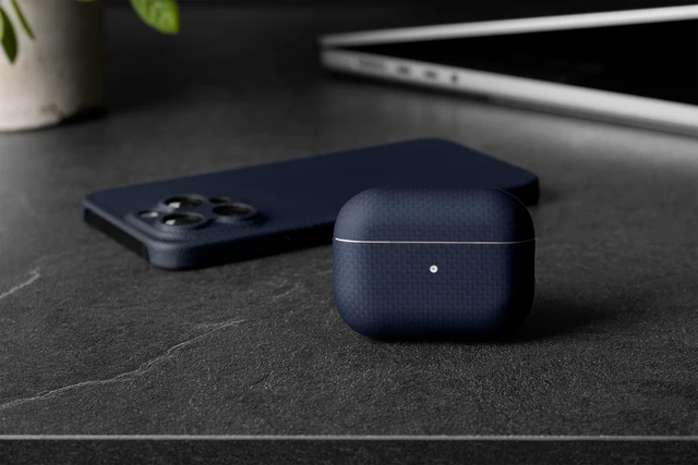 Alt view image 4 of 5 - Latercase for AirPods Pro 2 ^^ Ultra-Thin 0.6mm Aramid Fiber Case ^^ Lightweight 6g Hard Shell Slim Protective Cover ^^ Wireless Charging Compatible ^^ Matte Non-Slip Grip ^^ Blue Cro