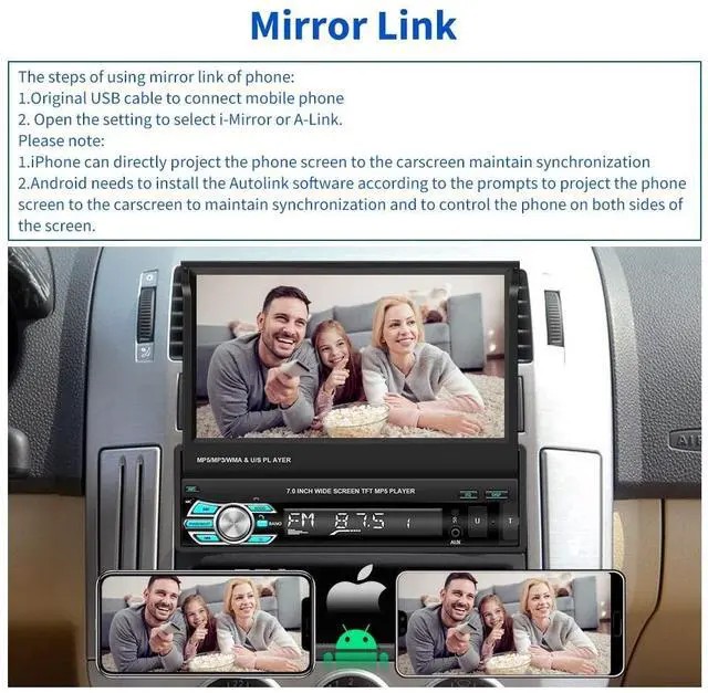 Alt view image 3 of 5 - (Stable) Hikity 7 Inch Single Din Carplay Car Stereo, Flip Out Touch Screen Car Radio with Wireless Carplay Android Auto, Bluetooth/Mirror Link/Backup Camera, FM/USB/SWC, Voice Control Split Sc