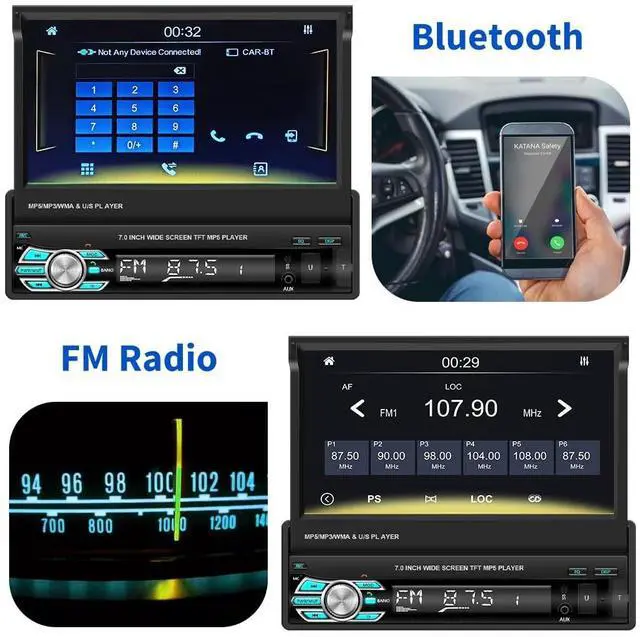 Alt view image 4 of 5 - (Stable) Hikity 7 Inch Single Din Carplay Car Stereo, Flip Out Touch Screen Car Radio with Wireless Carplay Android Auto, Bluetooth/Mirror Link/Backup Camera, FM/USB/SWC, Voice Control Split Sc