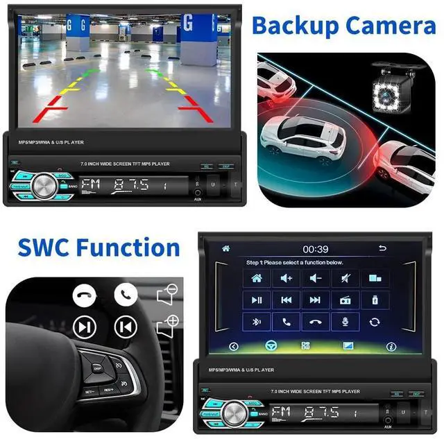 Alt view image 5 of 5 - (Stable) Hikity 7 Inch Single Din Carplay Car Stereo, Flip Out Touch Screen Car Radio with Wireless Carplay Android Auto, Bluetooth/Mirror Link/Backup Camera, FM/USB/SWC, Voice Control Split Sc